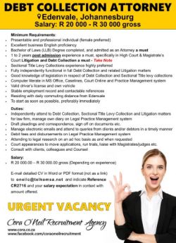 Edenvale, Johannesburg: DEBT COLLECTION ATTORNEY