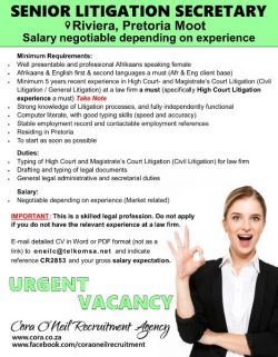Riviera, Pretoria Moot: SENIOR LITIGATION SECRETARY 