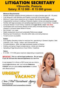 Sinoville, Pretoria: LITIGATION SECRETARY