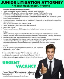Nieuw Muckleneuk, Pretoria: JUNIOR LITIGATION ATTORNEY