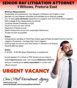 Pretoria East: RAF LITIGATION ATTORNEY