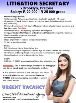 Brooklyn, Pretoria: LITIGATION SECRETARY 