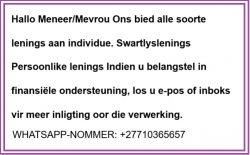 HET JY VANDAG 'N DRINGENDE LENING NODIG?