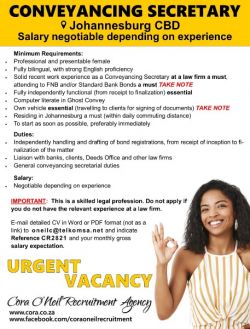 Johannesburg CBD: CONVEYANCING SECRETARY 
